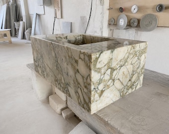 Calacatta Verde Marble Bathroom Sink: Wall Mount Vessel Bathroom Vanity