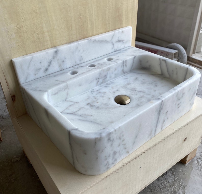 Carrara Marble Sink With Backsplash Marble Bathroom Sink Wall Etsy