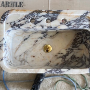 Calacatta Viola Marble Sink Wall Mount Marble Sink Marble Bathroom Sink Powder Room Sink Custom Vanity Top Natural Stone Marble Sink