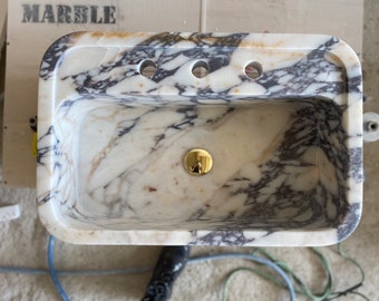 Calacatta Viola Marble Sink Wall Mount Marble Sink Marble Bathroom Sink Powder Room Sink Custom Vanity Top Natural Stone Marble Sink