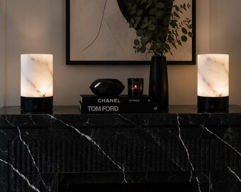 Personalized Marble Touch Lamp: Rechargeable Alabaster Stone LED Light