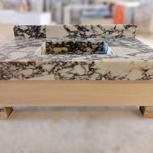 Calacatta Viola Marble Bathroom Sink | Wall Mount Vessel Sink | Custom Marble Vanity Top | Powder Room Sink | Integrated Marble Sink