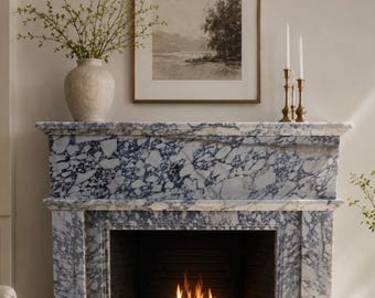 Hand Carved Calacatta Viola Marble Fireplace Mantel - Custom Order