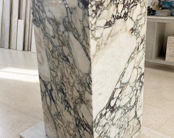 Calacatta Verde Marble Plinth Table: Natural Stone Pedestal End Table