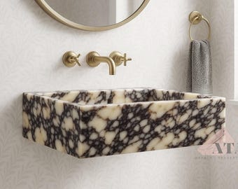 Handcrafted Calacatta Marble Basin | Solid Stone Bathroom Feature