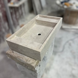 READY to SHIP Free Shipping | Travertine Bathroom Sink | Wall Mount Vessel Sink | Custom Marble Vanity Top | Powder Room Sink