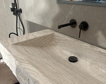 Premium Travertine Bathroom Sink: Rough Stone Wall Mount Vanity Top