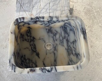 Calacatta Viola Marble Wall Mount Sink: Hand Carved Natural Stone