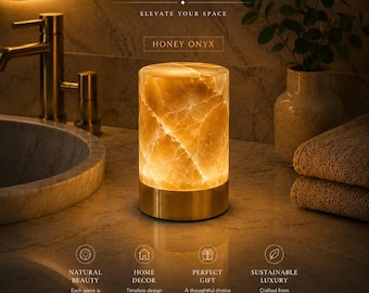 Personalized Marble Touch Lamp: Rechargeable Alabaster Stone LED Light (Custom Engraving)