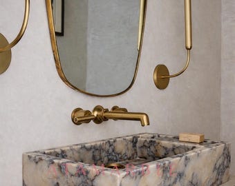 Lavabo de mármol Calacatta Viola tallado a mano: Tocador de baño a medida (16x22x8)