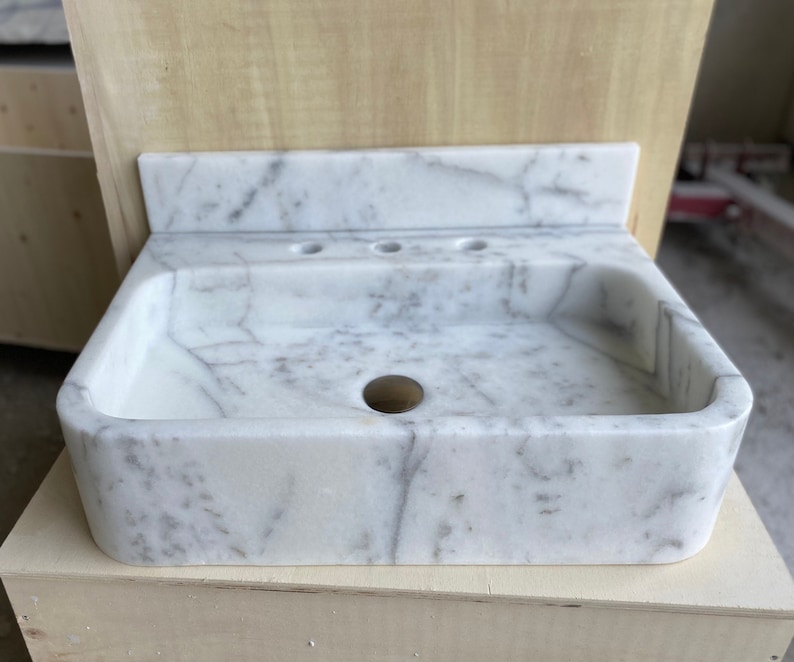 Carrara Marble Sink With Backsplash Marble Bathroom Sink Wall Etsy