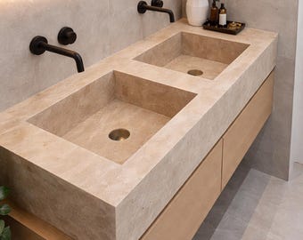 Handcrafted Travertine Basin | Natural Stone Bathroom Feature