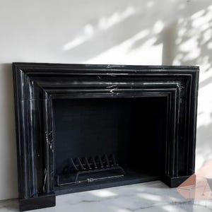 Nero Marquina Marble Fireplace Mantel, Black Marble Fireplace Screen, Hand Carved Fireplace Surround, Custom Order Marble Fireplace Mantel