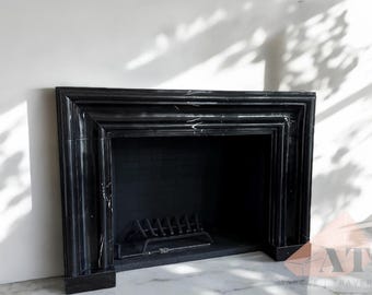 Nero Marquina Marble Fireplace Mantel, Black Marble Fireplace Screen, Hand Carved Fireplace Surround, Custom Order Marble Fireplace Mantel