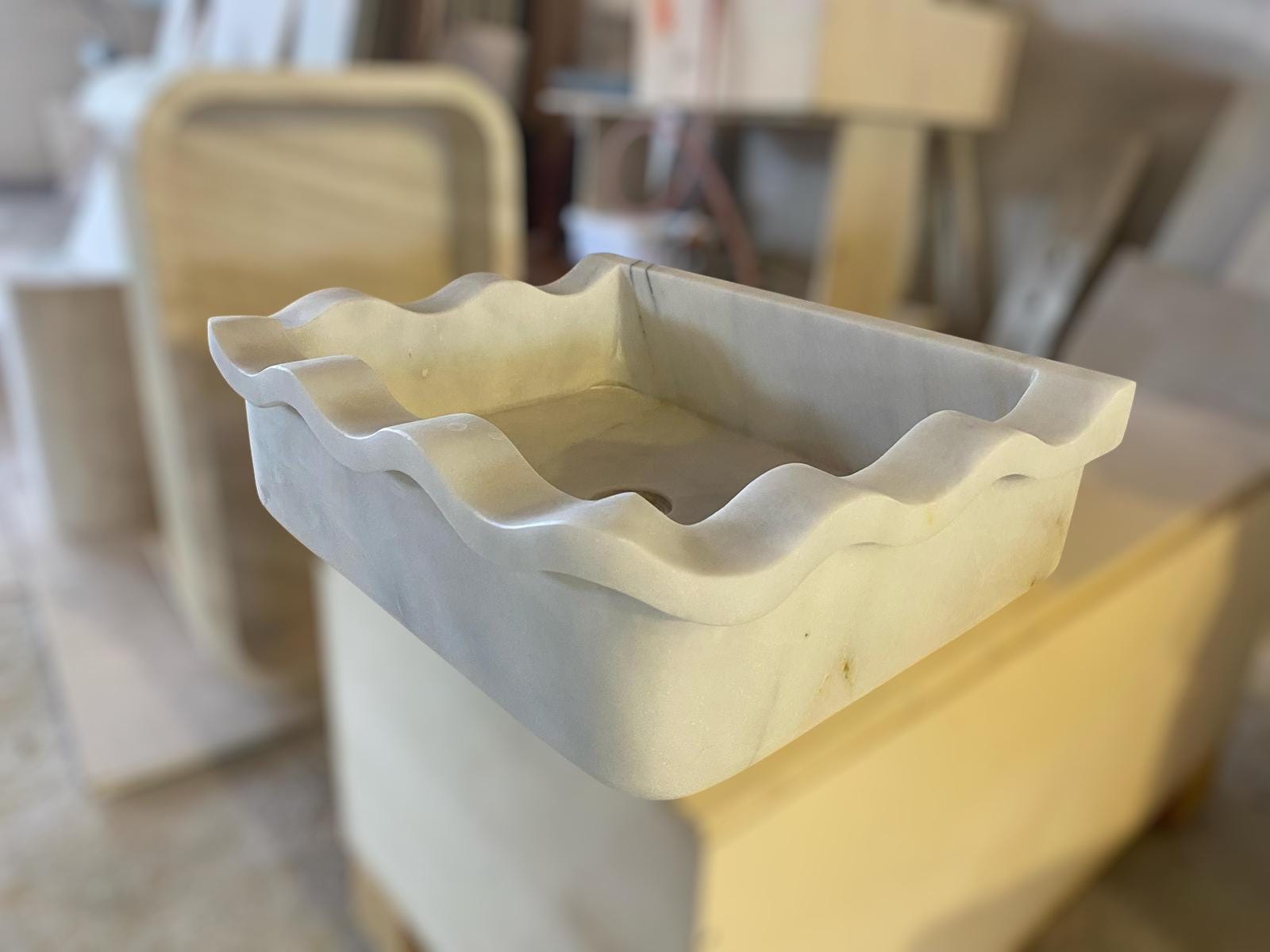 Scalloped Carrara Marble Sink | Marble 19th Century Sink | Custom Bathroom Vessel Sink | Powder Room Vanity Top