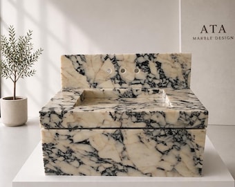 Calacatta Viola Marble Sink with Cabinet Marble Vanity with Drawer Fluted Marble Cabinet Bathroom sink with Storage