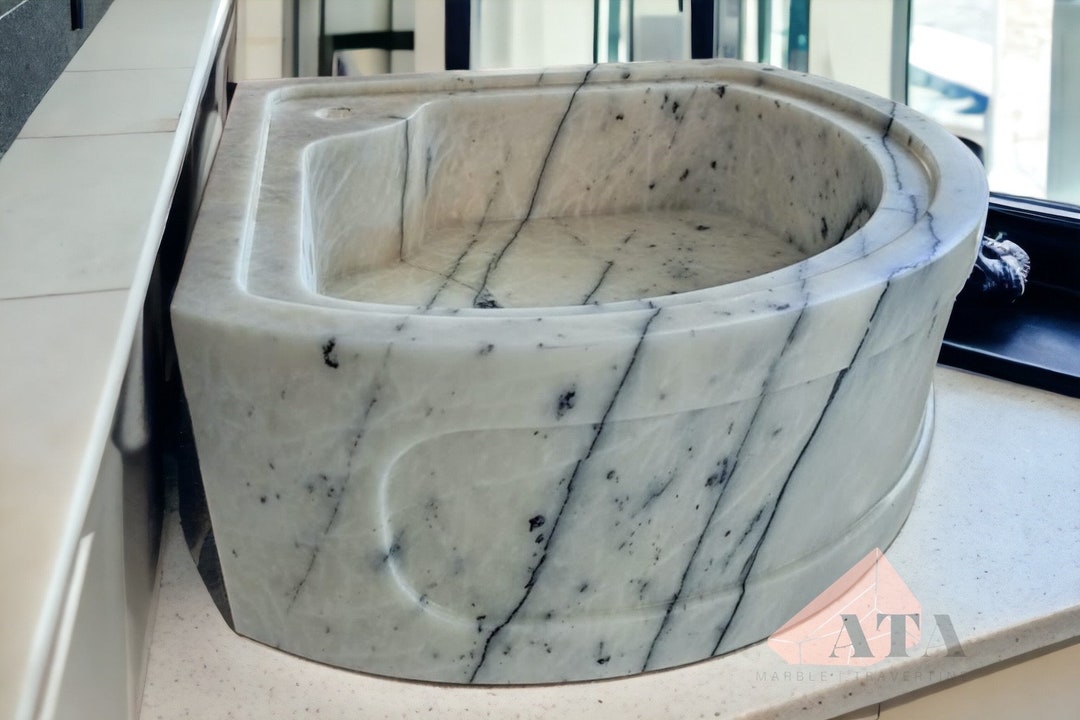 Lilac Marble Corner Sink Wall Mount Marble Sink Hand Carved Marble