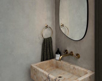 Hand Carved Calacatta Sugar Marble Sink: Wall Mount Vanity