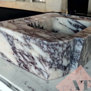 Calacatta Viola Marble Bathroom Sink | Wall Mount Vessel Sink | Custom Marble Vanity Top | Powder Room Sink
