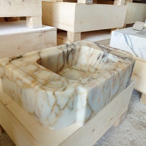 Calacatta Sugar Marble Bathroom Sink | Wall Mount Vessel Sink | Custom Marble Vanity Top | Powder Room Sink