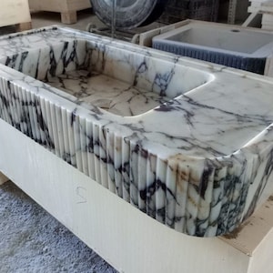 Calacatta Viola Marble Bathroom Sink | Wall Mount Vessel Sink | Custom Marble Vanity Top | Powder Room Sink | Fluted Marble Sink