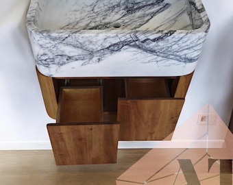 Hand Carved Lilac Marble Wall Mount Sink | Custom Vanity Top – All Dimensions Customisable