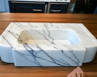 Lilac Marble Sink Wall Mount Marble Sink Hand Carved Marble Bathroom Sink Powder Room Sink Vanity Top Custom Marble Sink Floating Sink