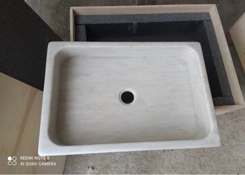 White Gray Marble Sink Wall Mount Marble Sink Marble Bathroom Etsy
