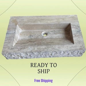 READY to SHIP FREE Shipping Rough Travertine Sink | Travertine Bathroom Sink | Raw Sink | Wall Mount Sink | Vanity Top | Powder Room Sink