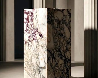 Calacatta Verde Marble Plinth Table: Natural Stone Pedestal End Table