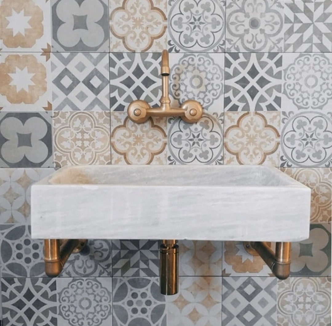 White Gray Marble Sink Wall Mount Marble Sink Marble Bathroom Sink