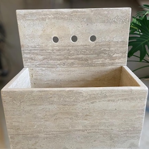 Travertine Bathroom Sink | Wall Mount Vessel Sink | Custom Marble Vanity Top | Powder Room Sink w/ Backsplash