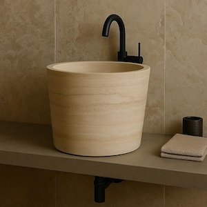 Travertine Bucket Sink Honed Marble Round Sink Marble Washbasin Bowl Style Sink