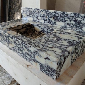 Calacatta Viola Marble Sink with Countertop Wall Mount Marble Sink Marble Bathroom Sink Marble Vanity Top Marble Sink with Backsplash image 1