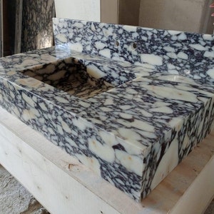Calacatta Viola Marble Bathroom Sink | Wall Mount Vessel Sink | Custom Marble Vanity Top | Marble Vanity w/ Backsplash