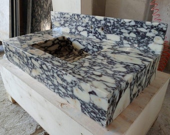 Calacatta Viola Marble Sink with Countertop Wall Mount Marble Sink Marble Bathroom Sink Marble Vanity Top Marble Sink with Backsplash