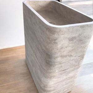 Travertine Freestanding Pedestal Sink | Natural Stone Marble Bathroom Sink | Custom Travertine Sink | Powder Room Sink