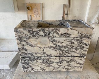 Calacatta Viola Marble Vanity with Drawers – Freestanding Bathroom Cabinet Sink