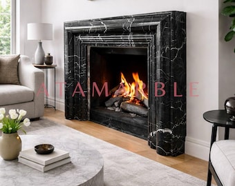 手彫りのネロ・マルキナ大理石の暖炉マントルピース：カスタマイズ可能