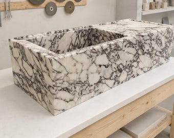 Calacatta Viola Fluted Marble Sink: Integrated Wall Mount Vanity Top