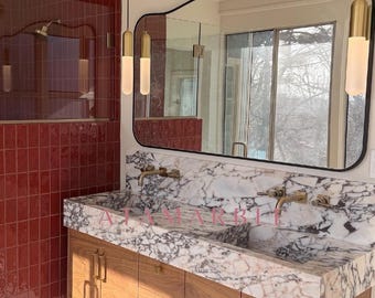 Calacatta Viola Marble Double Sink: Bathroom Vanity Countertop