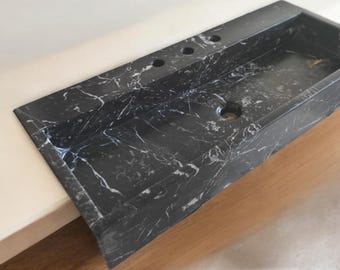 Nero Marquina Black Marble Sink: Hand Carved Natural Stone