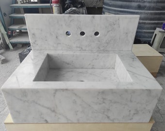 Carrara White Marble Sink Wall Mount Marble Sink Marble Bathroom Sink with Backsplash Powder Room Sink Master Bathroom Sink