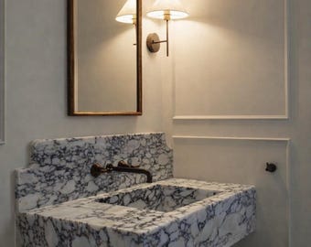 Calacatta Viola Marble Sink: Wall Mount Vanity Countertop with Backsplash
