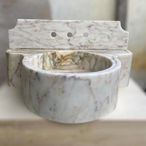 Calacatta Sugar Marble Bathroom Sink | Wall Mount Vessel Sink | Custom Marble Vanity Top | Powder Room Sink