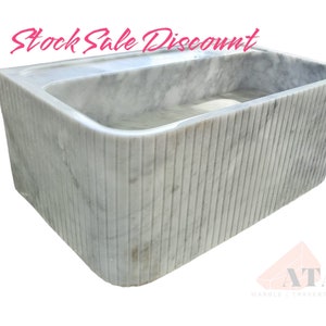 READY TO SHIP Fluted Carrara Marble Wall Mount Sink | Custom Bathroom Vessel Sink | Powder Room Vanity Top