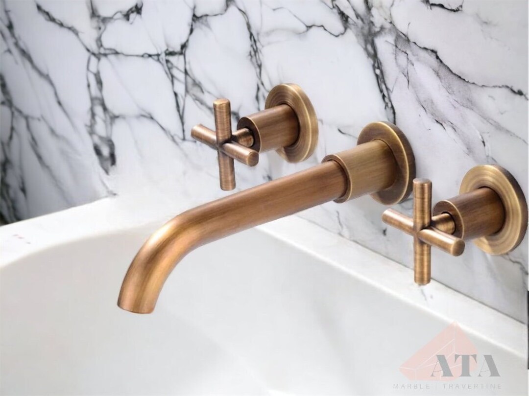 Antique Finish Widespread Bathroom Sink Faucet With Handles Wall Mount ...