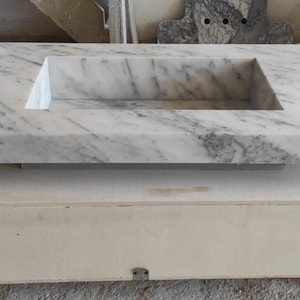 Carrara White Marble Bathroom Sink | Wall Mount Vessel Sink | Custom Marble Vanity Top | Marble Integrated Bathroom Sink | Marble Countertop