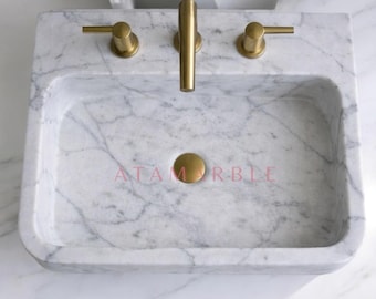 Natural Stone Basin | Handmade Carrara Marble Sink for Vanity