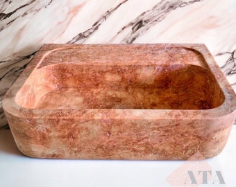 Red Travertine Sink  Marble Bathroom Sink Wall Mounted Marble Sink Marble Vanity Top pink Travertine Sink Powder Room Sink